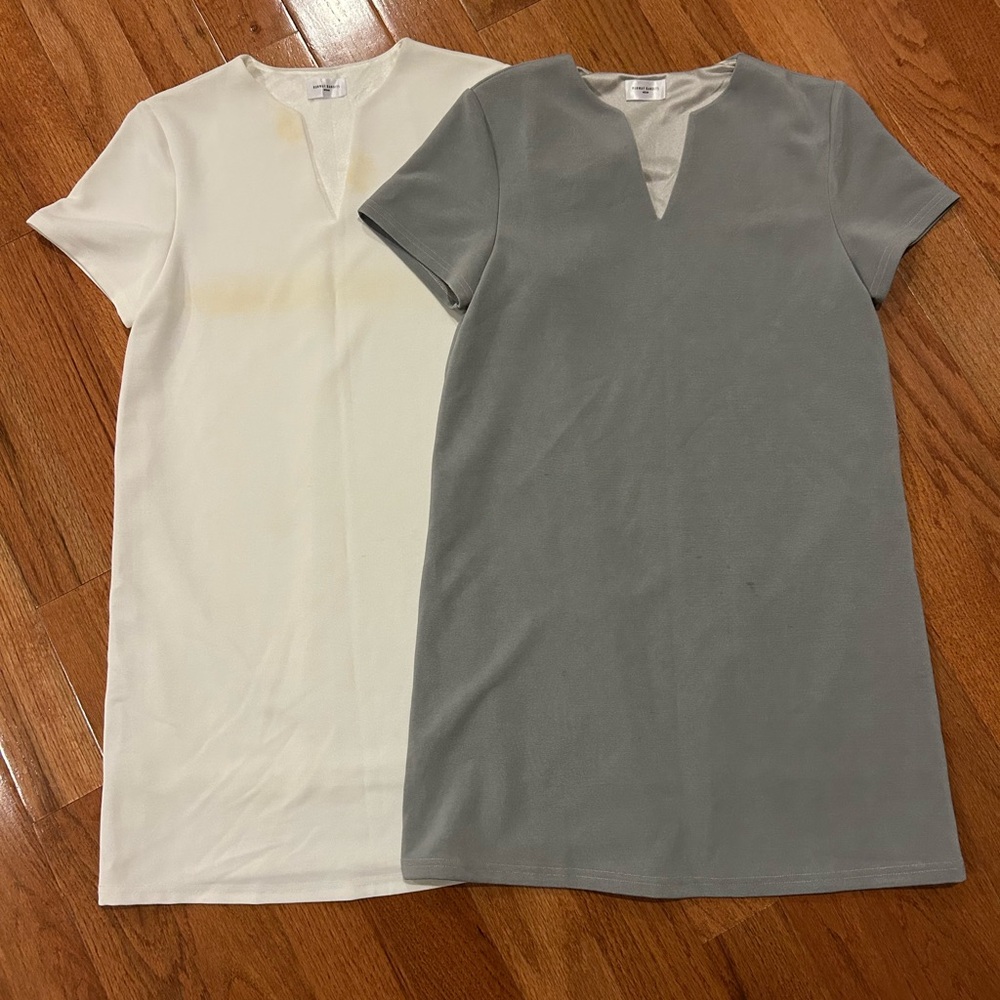 V-Neck Dresses - Cream and Gray size medium
